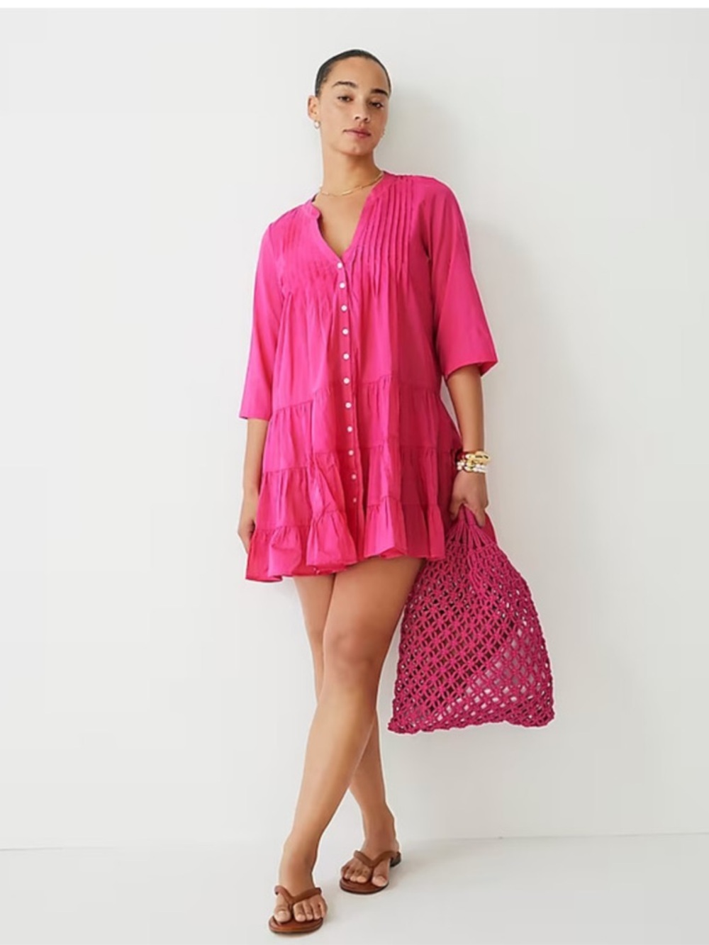 J. Crew Cotton Viole Button Front Cover Up Dress Barbie Pink